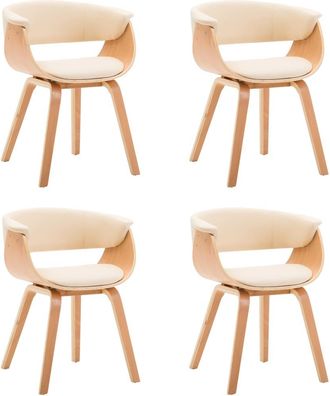 vidaXL Vidaxl - Sillas De Comedor 4 Uds Madera Curvada Y Cuero Sint&eacute;tico Crema