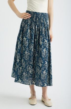 The Great. The Viola Print Cotton Skirt in Indigo Bandana at Nordstrom, Size 2