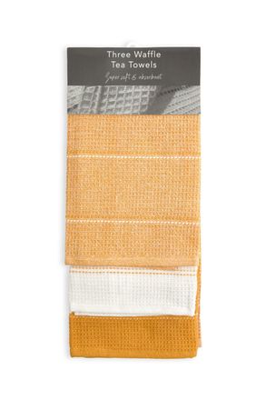 TJ Hughes Utopia 3 Pack Kitchen Tea Towel Set in Ochre - TJ Hughes