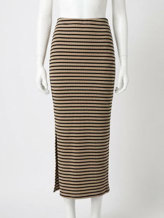 Z Supply Ainslie Stripe Midi Skirt In Putty
