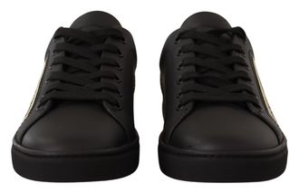 Dolce & Gabbana Black Gold Leather Low Top Sneakers Womens Shoes