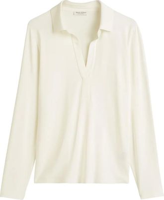 Marc O'Polo Top a maniche lunghe con colletto stile polo - Bianco