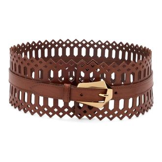 Alberta Ferretti Perforated Leather Belt with Buckle - female - Alberta Ferretti - Belts - Brown - M - Accessories