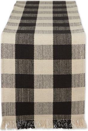 Design Imports Checkered Fringe Cotton Table Runner in Black at Nordstrom Rack