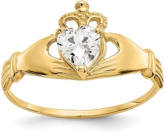 Diamond2Deal 14k Yellow Gold Dark Red Cubic Zirconia Claddagh Heart Ring