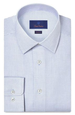David Donahue Regular Fit Microcheck Cotton Dress Shirt in Sky at Nordstrom, Size 15.5 - 34