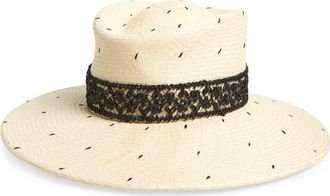 Gigi Burris Millinery Merle Dot Straw Sun Hat in Natural/Black at Nordstrom, Size Large