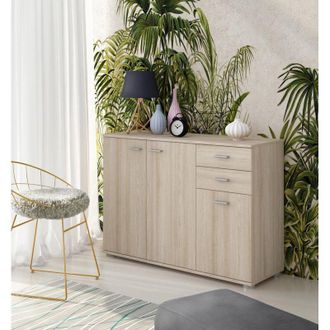 Dmora Aparador Meldola, Alacena 2 Cajones, Un Estante, 3 Puertas, 103x34x74h Cm Roble Marr&oacute;n Con Nudos