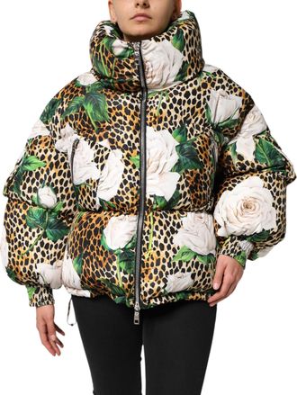 Dolce & Gabbana Womens Multicolor Leopard Rose Puffer Quilted Jacket Polyester Clothing
