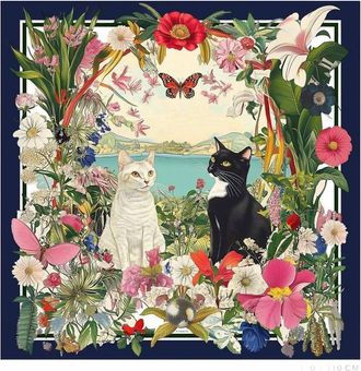 Vilagallo Womens Dos Gatos Silk Scarf In Multicolored