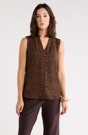 Nordstrom Rack V-Neck Sleeveless Woven Shell Top in Brown Leopard Skin at Nordstrom Rack, Size X-Small