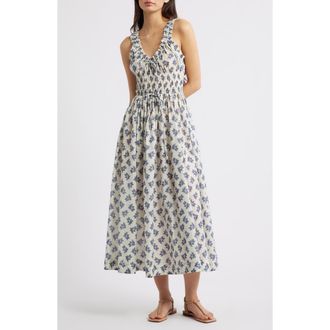 D&ocirc;en Emmaretta Floral Shirred Organic Cotton Voile Dress in Crme Pomegrante Bloom at Nordstrom, Size Small