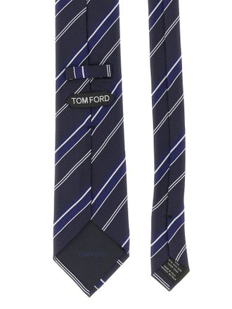Tom Ford Diagonal-Striped Silk Necktie - Navy