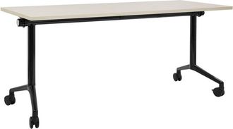 Beliani Foldable Office Desk CAVI Light Brown 160 cm 60 cm with Wheels