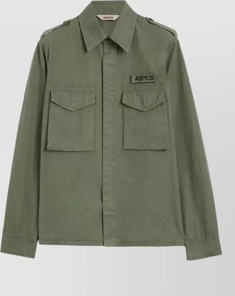 Aspesi field shirt jacket epaulettes buttoned cuffs pockets