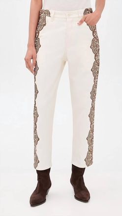 The Great. Lace Print Wayne Jean In Cream Brown