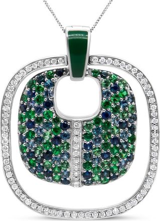 House of Brilliance Silver Pendant Diamond Sapphire Tsavorite Pendant Necklace in White at Nordstrom