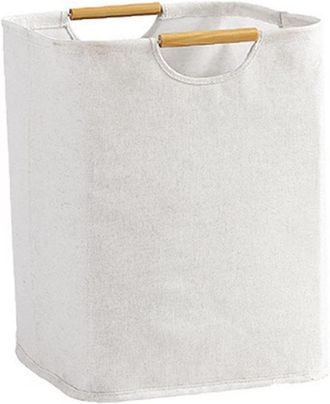 OEM Cesto De Ropa Plegable - Capacidad 60 L - Revestimiento Impermeable - Asas De Madera - Para Ropa Juguetes Textiles - Blanco - 1 Unidad