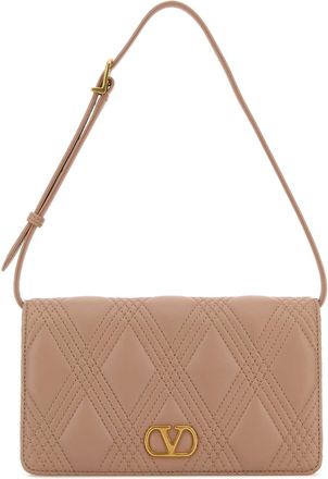 Valentino Garavani Antiqued Pink Leather V Logo Signature Shoulder Bag