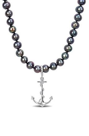 Delmar Mens Cultured Freshwater Pearl Anchor Pendant Necklace in Black at Nordstrom Rack