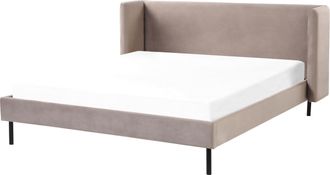 Beliani Cama Con Somier De Terciopelo Gris Pardo 160 X 200 Cm Cabecero Patas Negras Arette