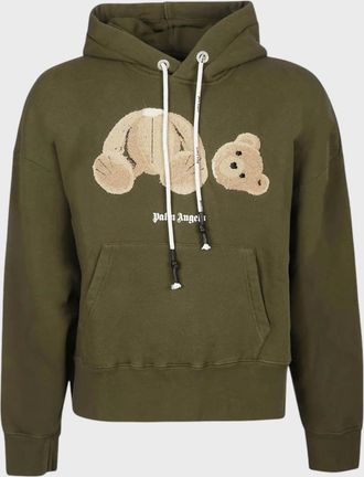 Palm Angels Mens Palm Angels Embroidery Bear Hoodie Military Brown - Tan - Size: 42