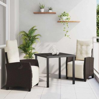 vidaXL Vidaxl - Conjunto De Comedor De Jard&iacute;n 3 Pcs Marr&oacute;n Rat&aacute;n Sint&eacute;tico