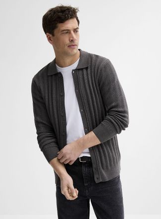 Le 31 Mens Etched stripe Polo Shirt-collar knit cardigan