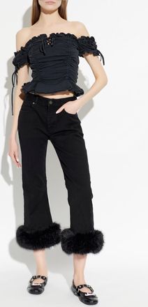 Balenciaga Jeans With Faux Fur, Womens, Black
