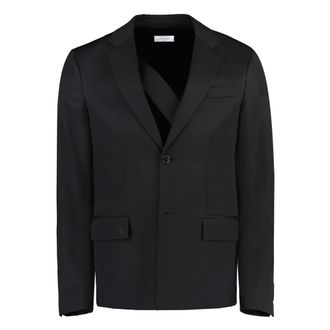 Off-white Blazers, male, Black, Size: L Single-breasted Virgin Wool Jacket