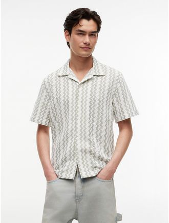 Tommy Hilfiger Mens Tommy Jeans Open Weave Camp Shirt - Spring Olive - XXL
