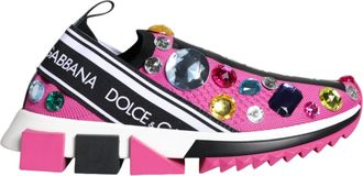 Dolce & Gabbana Roze Sorrento Kristallen Lage Sneakers Schoenen