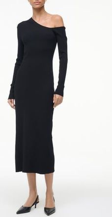 Staud Lois One-Shoulder Long Sleeve Rib Dress in Black at Nordstrom Rack, Size X-Large