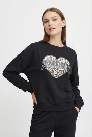 Only Sweatshirt ONLY ONLLAUREN L/S LEO O-NECK CC SWT, Damen, Gr. XL, schwarz print:amour, lau leo, Sweatware, Obermaterial: 60% Baumwolle, 40% Polyester, r