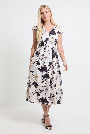 Wallis Womens Petite Floral Ottoman Twill Midi Dress - White - Size 20 UK