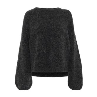 Gestuz Zachte Gebreide Trui met Split Detail - Dames - Ronde hals truien - Grijs - S - Wol - Truien & Vesten