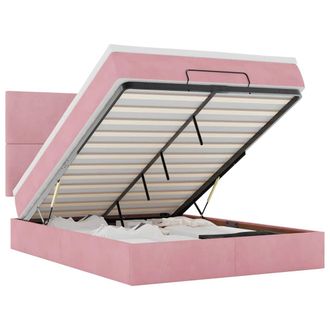 vidaXL Vidaxl Struttura Letto Pouf Con Materassi Rosa 140x200 Cm In Velluto