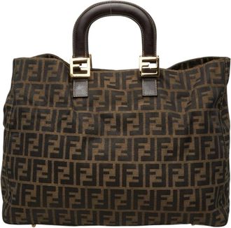 Fendi Brown Canvas Leather Handbag Tote Bag (Pre-Owned)