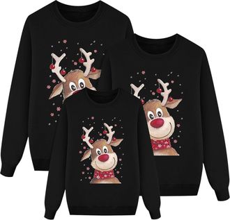Generic Christmas Matching Sweatshirt for Family Reindeer Printed Jumpers Casual Long Sleeve Crew Neck Pullover Tops Xmas Funny Holiday Family Matching Outfit