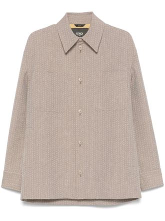 Fendi jacquard-stitching shirt jacket - men - Polyamide/Cotton/Linen/Flax - 54 - Neutrals