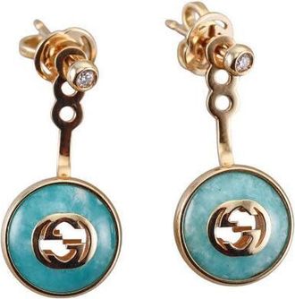 Gucci Interlocking G Amazonite and Diamond Drop Earrings - YBD832001001