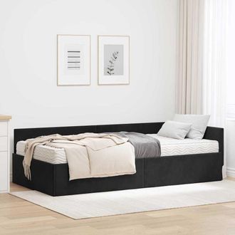 vidaXL Estructura De Cama Esquina Con Colch&oacute;n 2 Uds. Negro Vidaxl