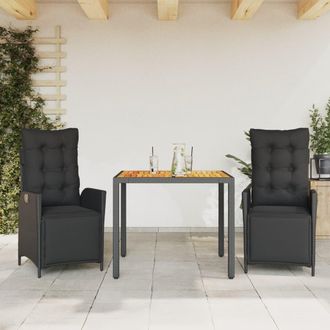 vidaXL Vidaxl - Set Comedor De Jard&iacute;n 3 Pzas Con Cojines Rat&aacute;n Sint&eacute;tico Negro
