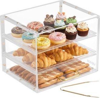 OEM Vitrina De Exhibici&oacute;n De Panader&iacute;a 3 Niveles, Vitrina De Acr&iacute;lica Transparente Para Panader&iacute;a 33 X 26 X 26 Cm, Con Puerta Abatible, Escaparate Para Re