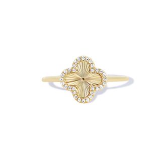 The Lovery Fluted Gold Diamond Clover Ring - Yellow Gold