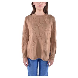 KANGRA Gevlochten Wol Cashmere Trui - Dames - Ronde hals truien - Bruin - M - Wol - Truien & Vesten