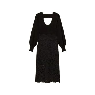 Twinset Gebreide en Kant Lange Jurk - Dames - Casual kleedjes - Zwart - L - Katoen - Kleedjes
