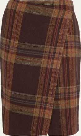 Polo Ralph Lauren Plaid Tweed Faux Wrap Midi Skirt