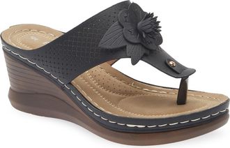 Eddie Marc Yaz Floral Appliqu&eacute; T-Strap Sandal in Black at Nordstrom Rack, Size 10