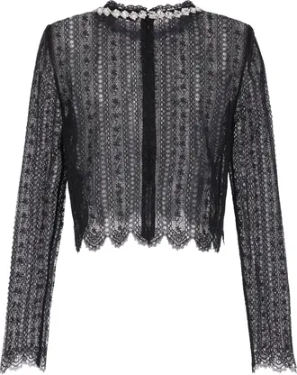 Self Portrait Womens Top Black Lace With Crystals Polyester Tops